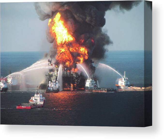 Deepwater Horizon Canvas Print featuring the photograph Deepwater Horizon Oil Rig Fire by U.s Coast Guard/science Photo Library