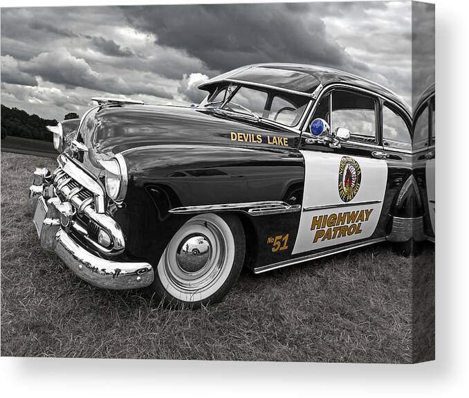 Classic Chevy Canvas Print featuring the photograph Devils Lake Highway Patrol - '51 Chevy by Gill Billington