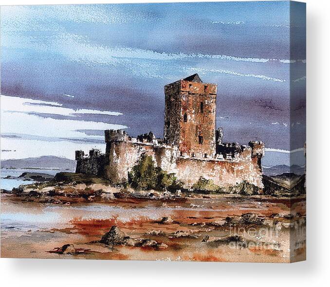 Val Byrne Canvas Print featuring the painting DONEGAL Doe Castle nr Creeslough by Val Byrne