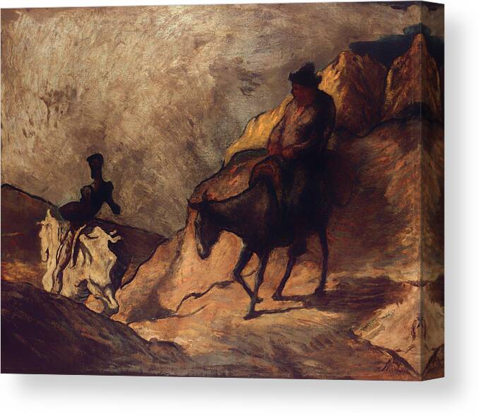 Painting Canvas Print featuring the painting Don Quixote and Sancho Panza by Mountain Dreams