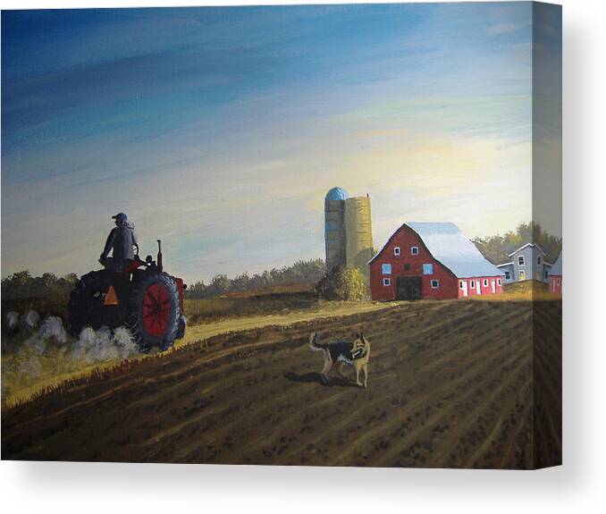 Tractor Canvas Print featuring the painting Done for the Day by Norm Starks