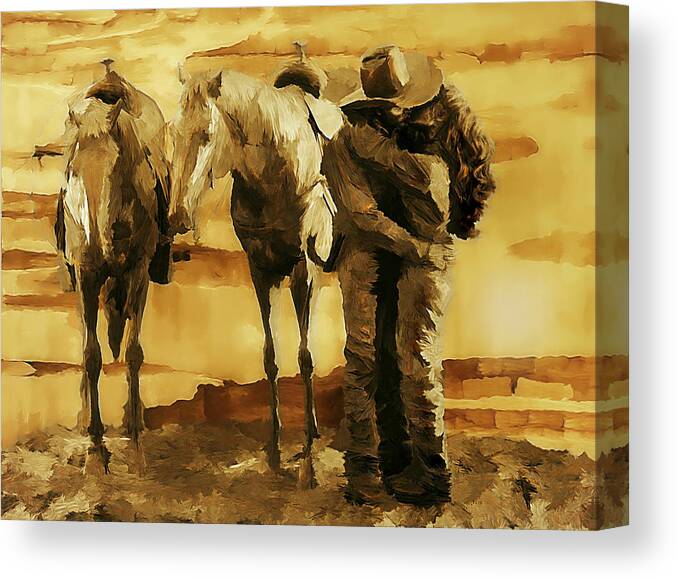 Cowboy Canvas Print featuring the photograph Double Date by Jean Connor