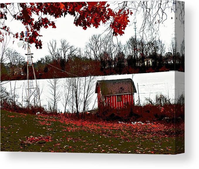 Shed Canvas Print featuring the digital art Down by the Pond by Tg Devore