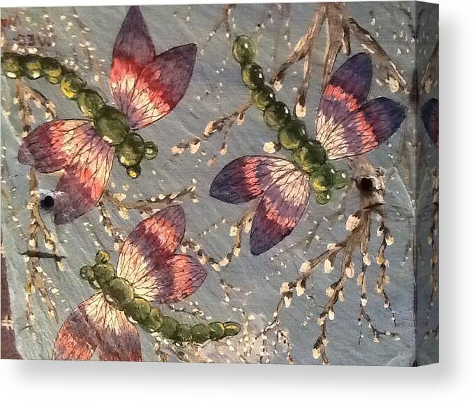 Insects Canvas Print featuring the painting Dragonflies 5 by Megan Walsh