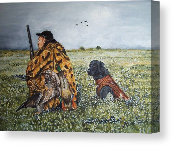 Duck Canvas Print featuring the painting Duck Hunters by Kathy Laughlin