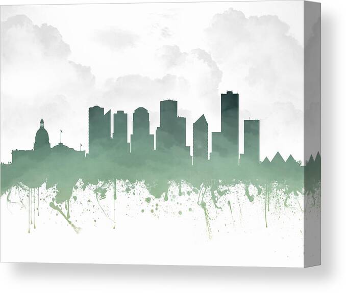 Edmonton Canvas Print featuring the digital art Edmonton Alberta Skyline - teal 03 by Aged Pixel