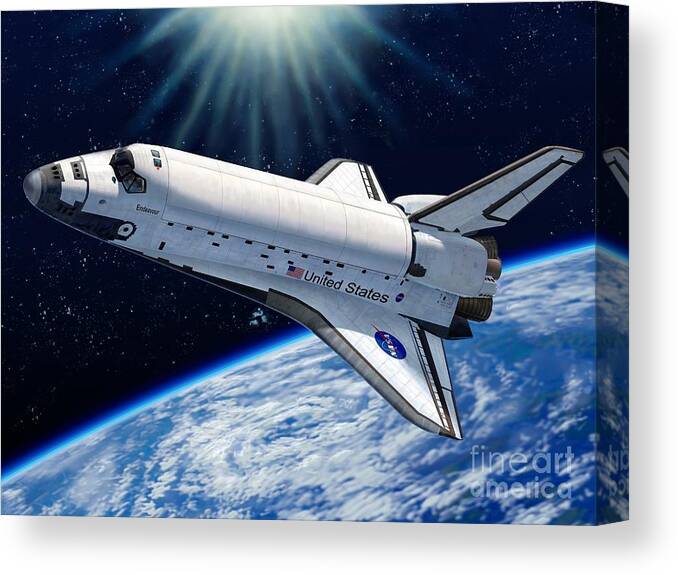Space Canvas Print featuring the digital art Endeavour In Space by Stu Shepherd