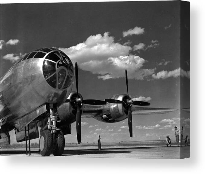 Retro Images Archive Canvas Print featuring the photograph Enola Gay on runway by Retro Images Archive