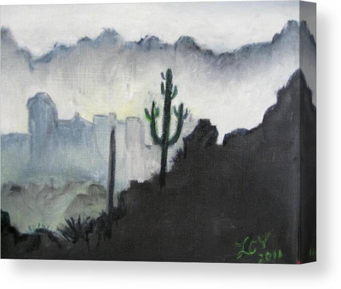 Mountains Canvas Print featuring the painting Evening in the Desert by Lucille Valentino