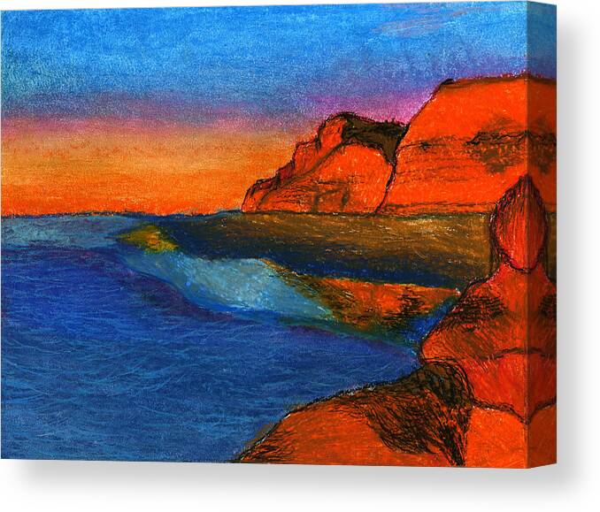 torrey Pines Canvas Print featuring the drawing Evening Sunset at Torrey Pines Beach by Nivedha Maniv 2nd grade by California Coastal Commission