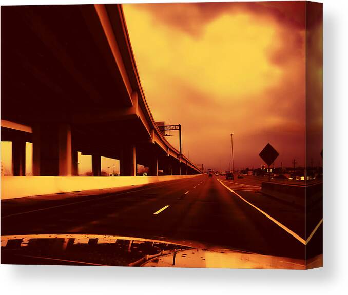 I-35 Canvas Print featuring the photograph Everybody's Out Of Town - Sundown by Wendy J St Christopher