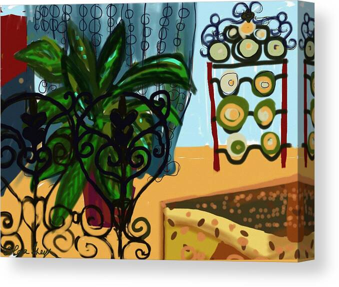 Still Life Canvas Print featuring the digital art Family Room with fireplace screen by Olga Sheyn