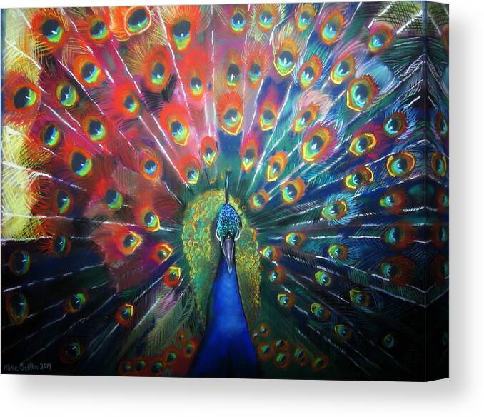 Peacock Canvas Print featuring the pastel Fandango by Mike Benton