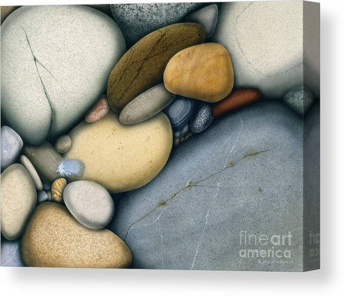 Jon Q Wright Canvas Print featuring the painting Feather and Stones by JQ Licensing