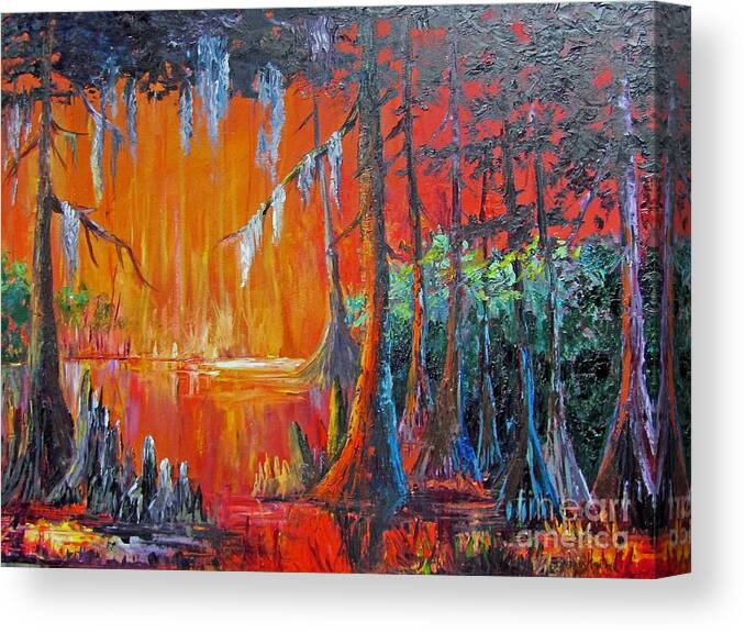 Bold Colors Canvas Print featuring the painting Fire in the Bayou by Barbara Haviland