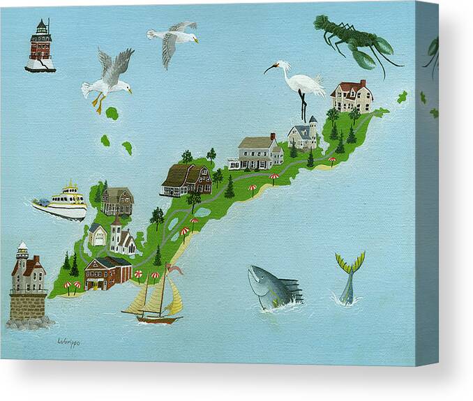 Island Canvas Print featuring the painting Fishers Island Map by Robert Logrippo