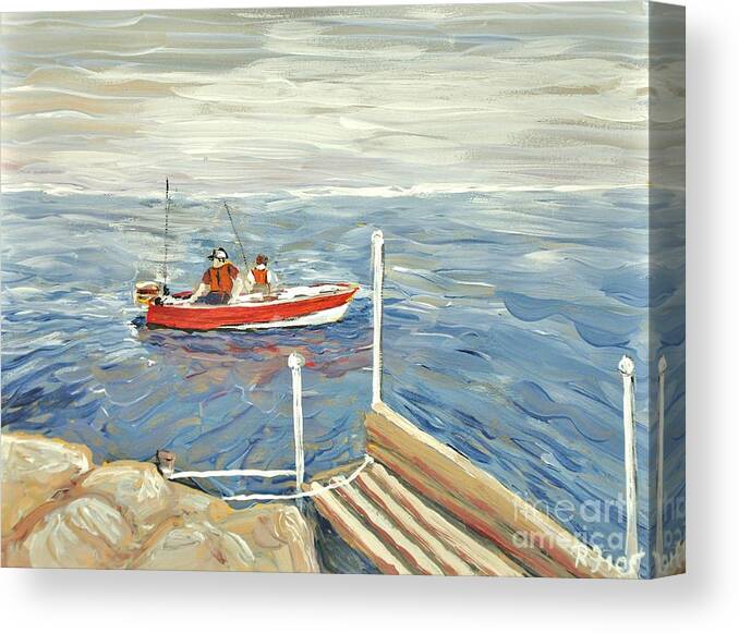 Fishing Trips Canvas Print featuring the painting Fishing Day on Georgian Bay by Reb Frost
