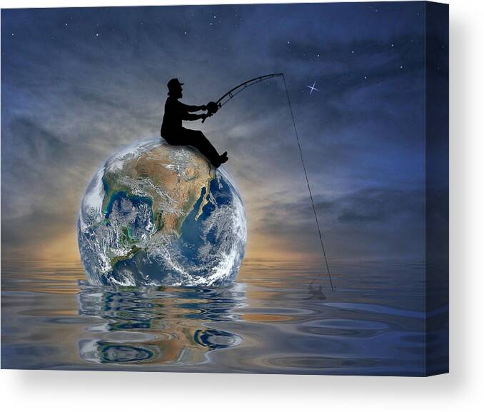 Fishing Canvas Print featuring the digital art Fishing Is My World by Nina Bradica