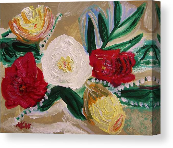 Roses Canvas Print featuring the painting Five Leaf by Mary Carol Williams