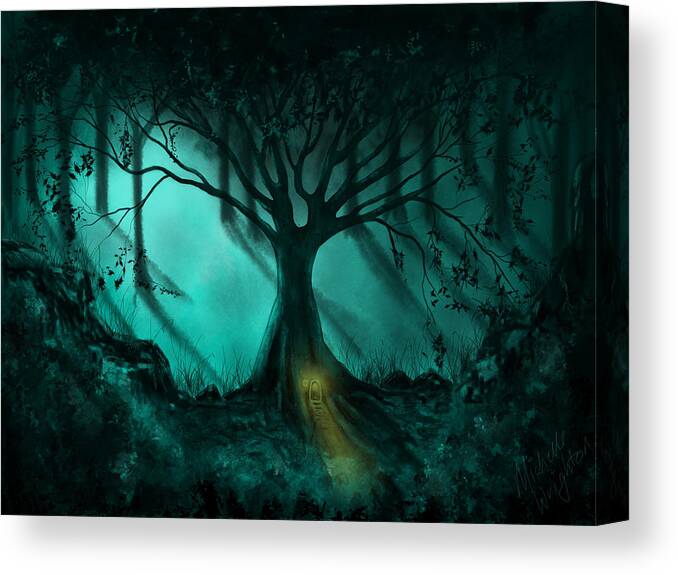 Ethereal Canvas Print featuring the painting Forest Light Ethereal Fantasy Landscape by Michelle Wrighton