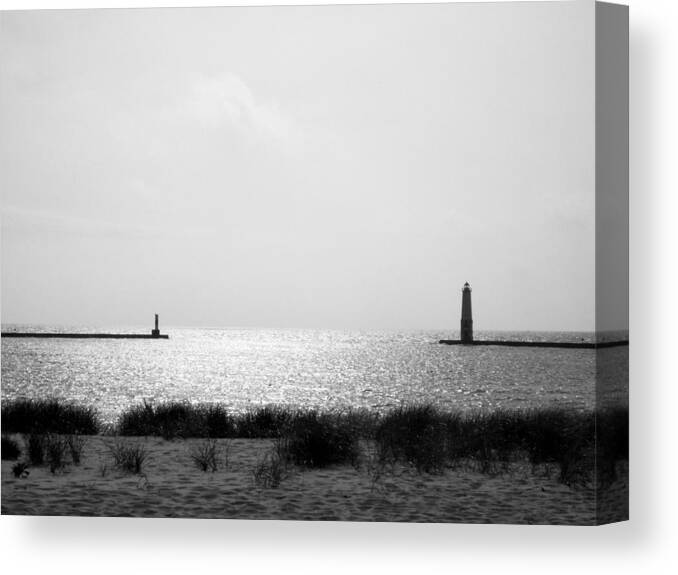 Lighthouse Canvas Print featuring the photograph Frankfort Michigan Harbor by Michelle Calkins
