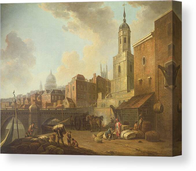 Custom House Quay Canvas Print featuring the photograph Fresh Wharf Near London Bridge, C.1762 Oil On Canvas by William Marlow