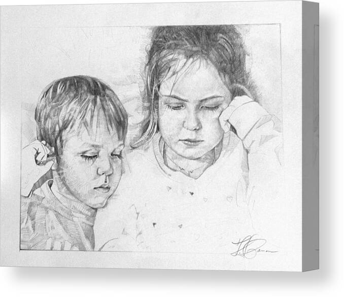 Pencil Portrait Canvas Print featuring the drawing Friends and Family pencil portrait by T S Carson