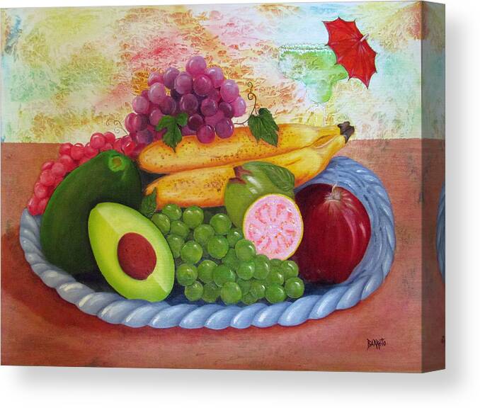 Aguacate Canvas Print featuring the painting Fruits Delight by Gloria E Barreto-Rodriguez