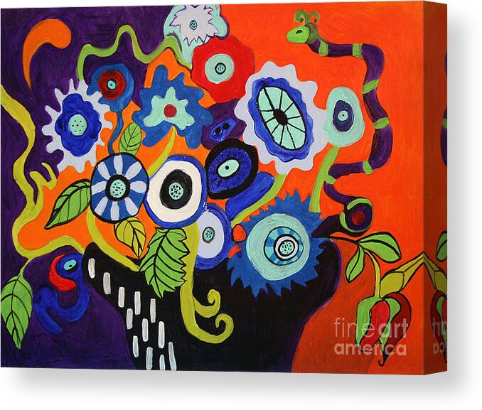 Still Life Canvas Print featuring the painting Funky Flowers 2 by Alison Caltrider