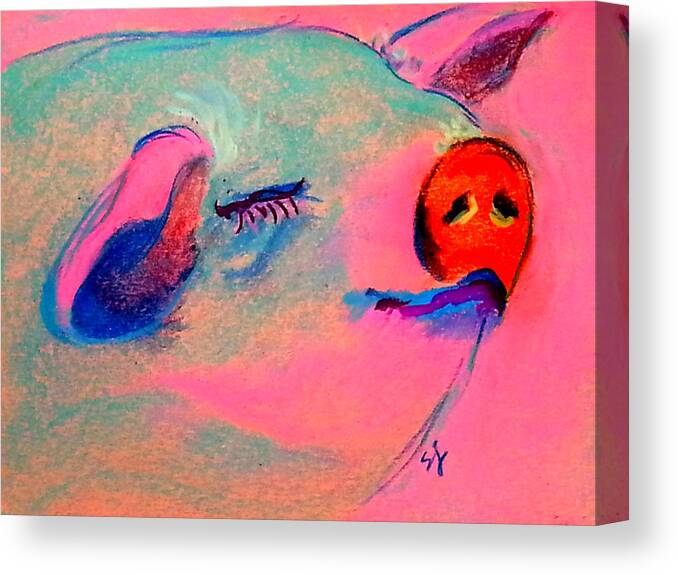 Animals Canvas Print featuring the painting Funky Piggy Pink by Sue Jacobi