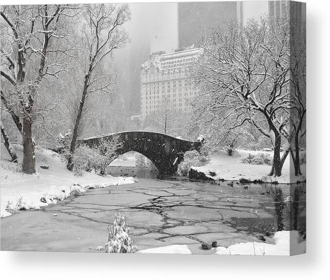 Gapstow Bridge Canvas Print featuring the photograph Gapstow on Ice by Cornelis Verwaal