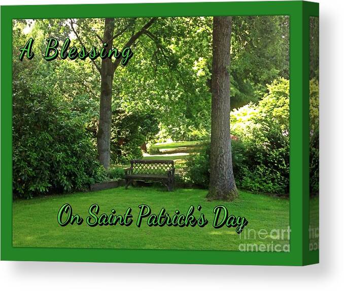Garden Bench Canvas Print featuring the photograph Garden Bench on Saint Patrick's Day by Joan-Violet Stretch