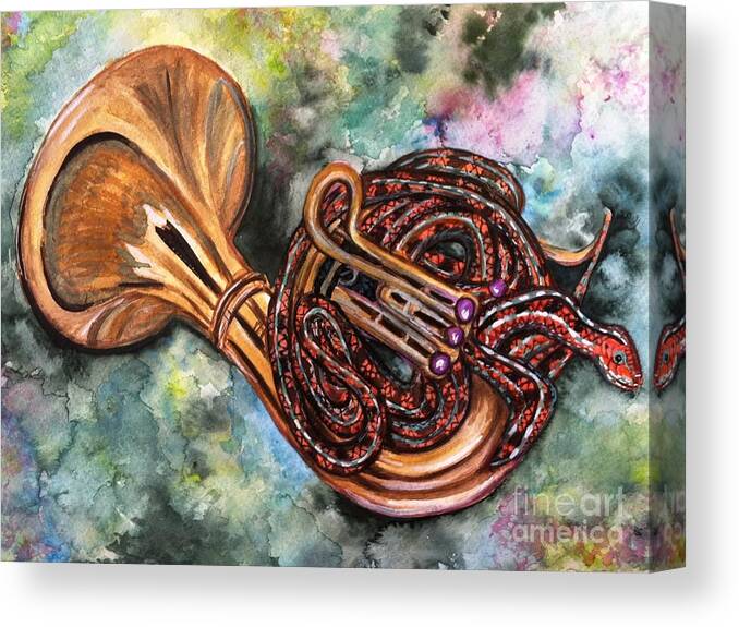 Snake Canvas Print featuring the painting Garden Music by Linda Markwardt