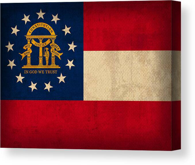 Georgia Canvas Print featuring the mixed media Georgia State Flag Art on Worn Canvas by Design Turnpike