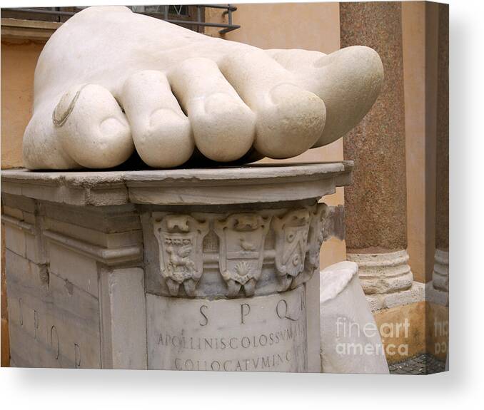 Italy Canvas Print featuring the photograph Giant foot with corn plaster by Brenda Kean