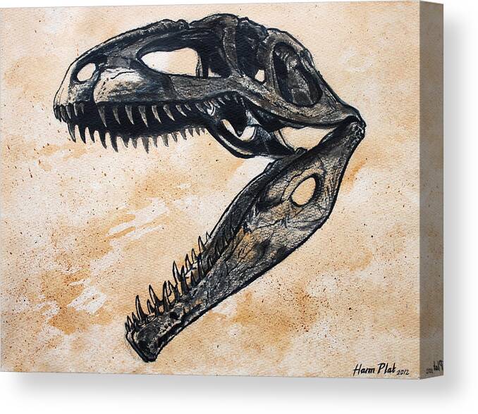 Dinosaur Canvas Print featuring the painting Giganotosaurus skull by Harm Plat