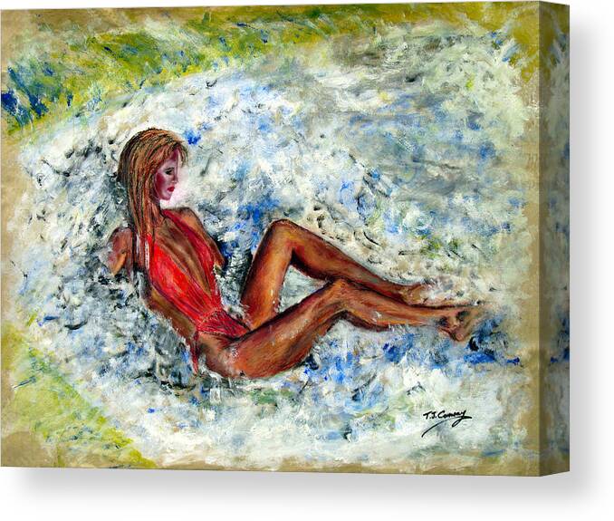 Girl Canvas Print featuring the painting Girl in a red Swimsuit by Tom Conway