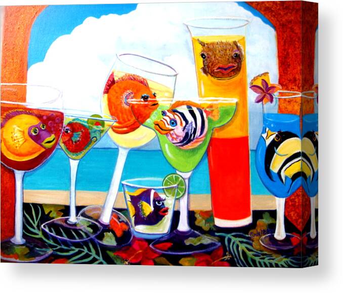 Food And Beverage Canvas Print featuring the painting GirlFINS at the Beach by Linda Kegley