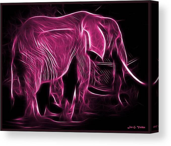 Pink Canvas Print featuring the painting Glowing Pink Elephant by Jon Volden