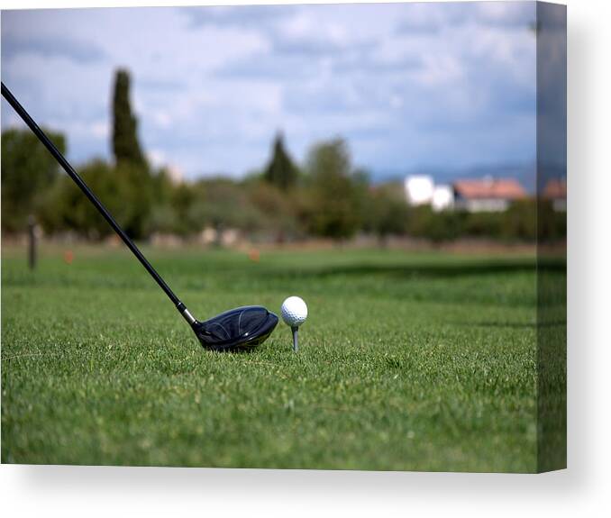 Grass Canvas Print featuring the photograph Golfclub And Ball by Miguel Sotomayor