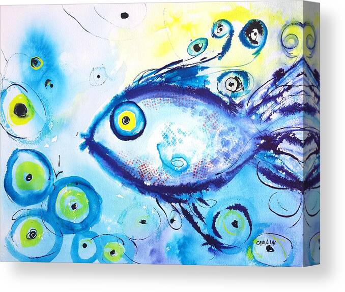 Fish Canvas Print featuring the painting Good Luck Fish abstract by Carlin Blahnik CarlinArtWatercolor