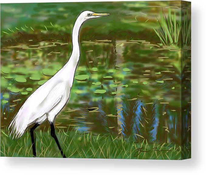 Great Egret Canvas Print featuring the painting Great Egret by Jean Pacheco Ravinski