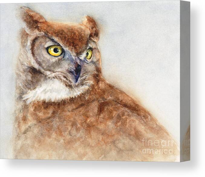 Great Horned Owl Canvas Print featuring the painting Great Horned Owl by Bonnie Rinier