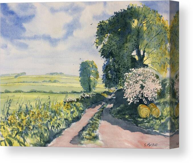Glenn Marshall Yorkshire Artist Canvas Print featuring the painting Green Road to Cottam by Glenn Marshall