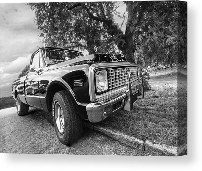Chevrolet Truck Canvas Print featuring the photograph Halcyon Days - 1971 Chevy Pickup BW by Gill Billington