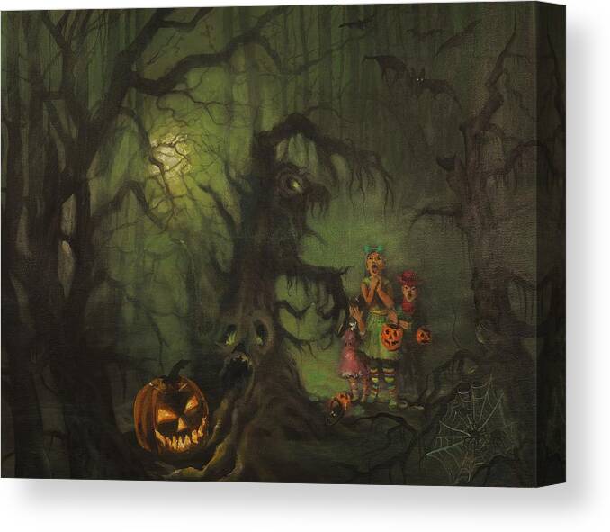 Bats Canvas Print featuring the painting Halloween Shortcut by Tom Shropshire