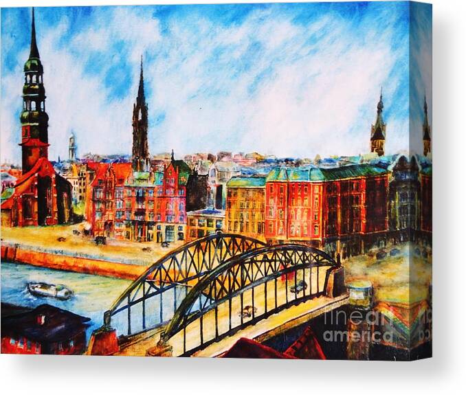 Hamburg Canvas Print featuring the painting Hamburg - The Beauty At The River by Dagmar Helbig