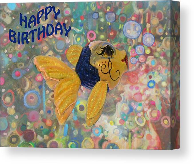 Happy Birthday Greeting Card Canvas Print featuring the photograph Happy Birthday Fish Party Card by Sandi OReilly