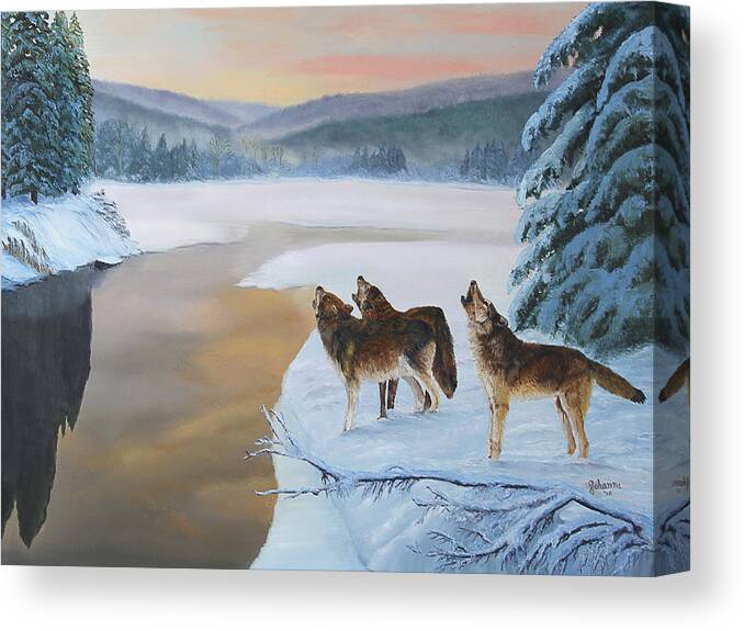 North American Wildlife Canvas Print featuring the painting Harmony As The Sun Sets by Johanna Lerwick
