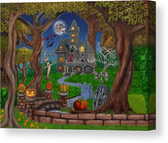 Pumpkins Canvas Print featuring the digital art Haunted Mansion by Glenn Holbrook